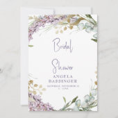 水エレガント色ラベンダーフローラブライダルシャワー 招待状 (正面)