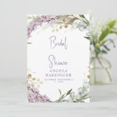 水エレガント色ラベンダーフローラブライダルシャワー 招待状 (スタンド正面)