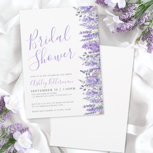 水エレガント色ラベンダーフローラブライダルシャワー 招待状