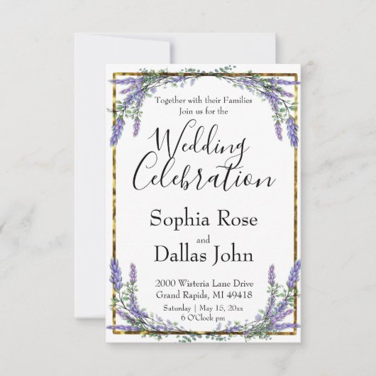 水エレガント色ラベンダーユーカリ結婚プス 招待状 (正面)