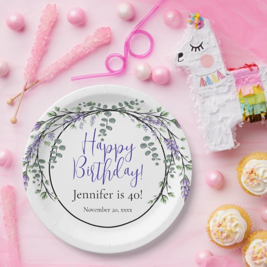 水エレガント色ラベンダー植物誕生日 ペーパープレート (パーティー)