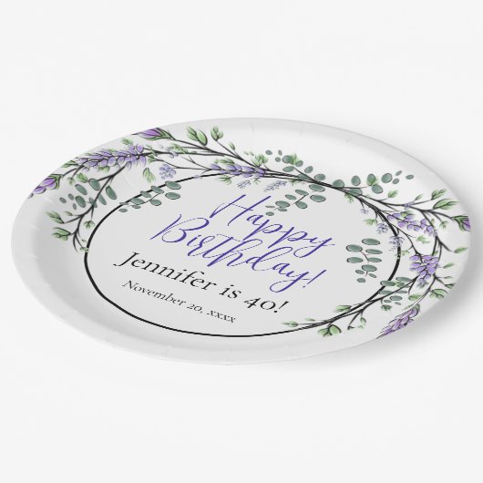 水エレガント色ラベンダー植物誕生日 ペーパープレート (アングル)