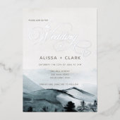 水エレガント色ランドスケープ結婚アドベンチャーズフォイ 箔招待状 (正面)