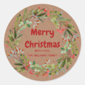 水エレガント色リースクリスマスクラシックルーン ラウンドシール (正面)
