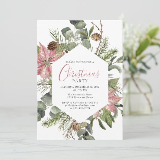 水エレガント色リースクリスマスパーティー 招待状 (スタンド正面)