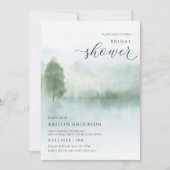 水エレガント色レイクアンドツリーズブライダルシャワー 招待状 (正面)