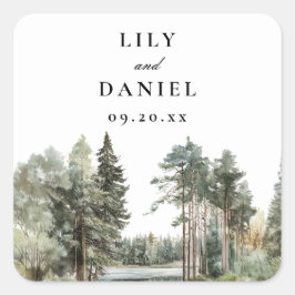 水エレガント色レイクフォレストウッドランド結婚ズ スクエアシール