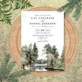 水エレガント色レイクフォレストウッドランド結婚ズ 招待状