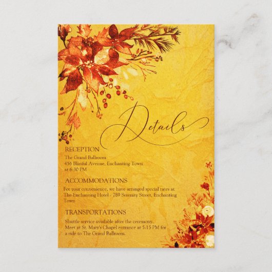 水エレガント色レッドと金ゴールドポインセチア結婚ズ エンクロージャーカード (正面)