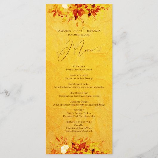 水エレガント色レッドと金ゴールドポインセチア結婚ズ メニュー (正面)