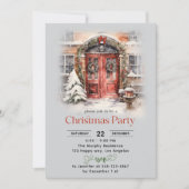 水エレガント色レッドドアクリスマスパーティー 招待状 (正面)