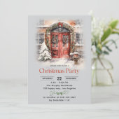 水エレガント色レッドドアクリスマスパーティー 招待状 (スタンド正面)