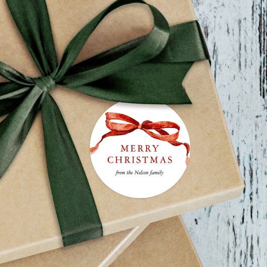 水エレガント色レッドボウクリスマスホリデー ラウンドシール