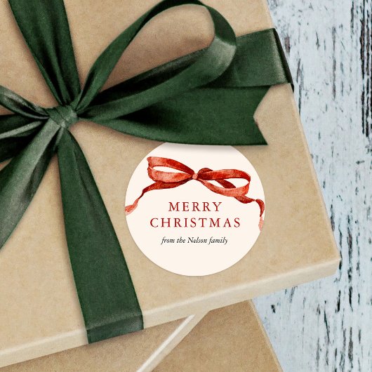 水エレガント色レッドボウクリスマスホリデー ラウンドシール