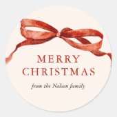 水エレガント色レッドボウクリスマスホリデー ラウンドシール (正面)