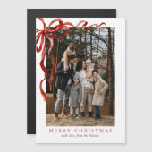 水エレガント色レッドボウクリスマス磁気カード (正面/裏面)