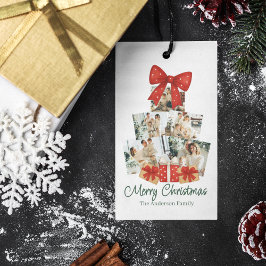水エレガント色レッドボウファミリークリスマスツリー ギフトタグ