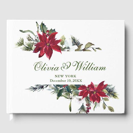 水エレガント色レッドポインセチア結婚マツ ゲストブック (正面)