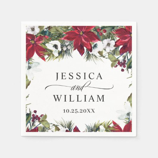 水エレガント色レッドポインセチア結婚マツ スタンダードカクテルナプキン (正面)