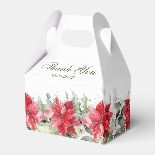水エレガント色レッドポインセチア結婚式の引き出物ボー フェイバーボックス (裏面サイド)