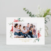 水エレガント色レッドポインセティアスハッピーホリデイズ 箔シーズンカード (立ち正面)