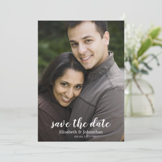 水エレガント色レッドローズウェディング日付を保存 招待状 (スタンド正面)