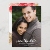 水エレガント色レッドローズウェディング日付を保存 招待状 (正面/裏面)