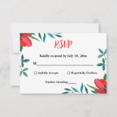 水エレガント色レッドローズサマーフローラ結婚ズ 出欠カード (正面)