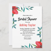 水エレガント色レッドローズフローラブライダルシャワー 招待状 (正面)