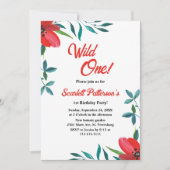 水エレガント色レッドローズフローラ1st誕生日 招待状 (正面)