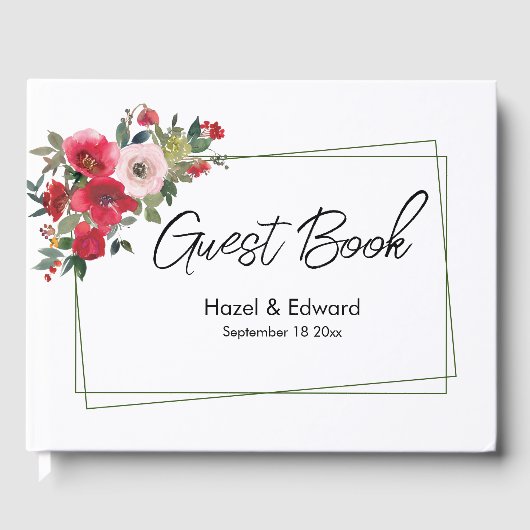 水エレガント色レッドローズ結婚フローラ ゲストブック (正面)