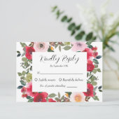 水エレガント色レッドローズ結婚フローラ 出欠カード (スタンド正面)