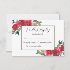 水エレガント色レッドローズ結婚フローラ 出欠カード
