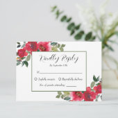 水エレガント色レッドローズ結婚フローラ 出欠カード (スタンド正面)