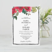 水エレガント色レッドローズ結婚フローラ 招待状 (スタンド正面)