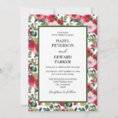 水エレガント色レッドローズ結婚フローラ 招待状 (正面)