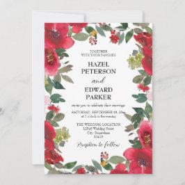 水エレガント色レッドローズ結婚フローラ 招待状