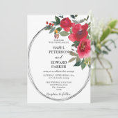 水エレガント色レッドローズ結婚フローラ 招待状 (スタンド正面)