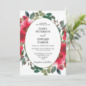 水エレガント色レッドローズ結婚フローラ 招待状 (スタンド正面)