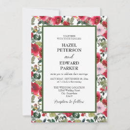 水エレガント色レッドローズ結婚フローラ 招待状