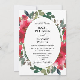 水エレガント色レッドローズ結婚フローラ 招待状