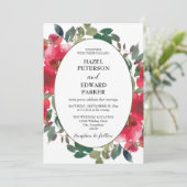 水エレガント色レッドローズ結婚フローラ 招待状 (スタンド正面)