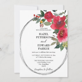 水エレガント色レッドローズ結婚フローラ 招待状