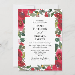 水エレガント色レッドローズ結婚フローラ 招待状