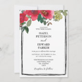 水エレガント色レッドローズ結婚フローラ 招待状 (正面)