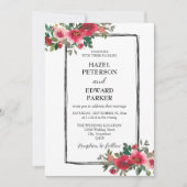 水エレガント色レッドローズ結婚フローラ 招待状 (正面)