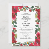 水エレガント色レッドローズ結婚フローラ 招待状 (正面)