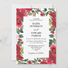 水エレガント色レッドローズ結婚フローラ 招待状