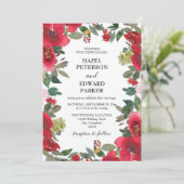 水エレガント色レッドローズ結婚フローラ 招待状 (スタンド正面)