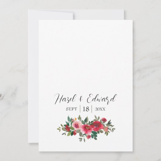 水エレガント色レッドローズ結婚フローラ 招待状 (裏面)